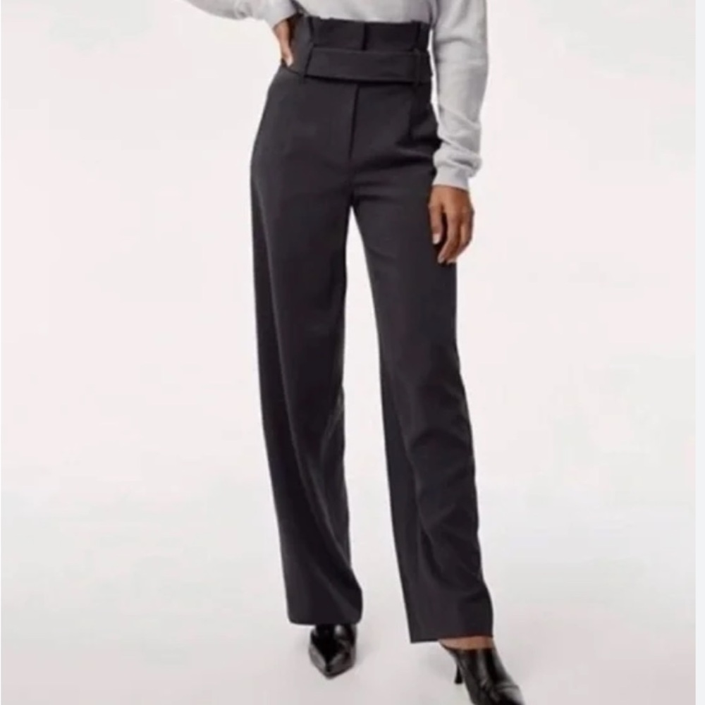 Babaton Blue High-Waisted Trousers with Wide-Leg Fit - size 0